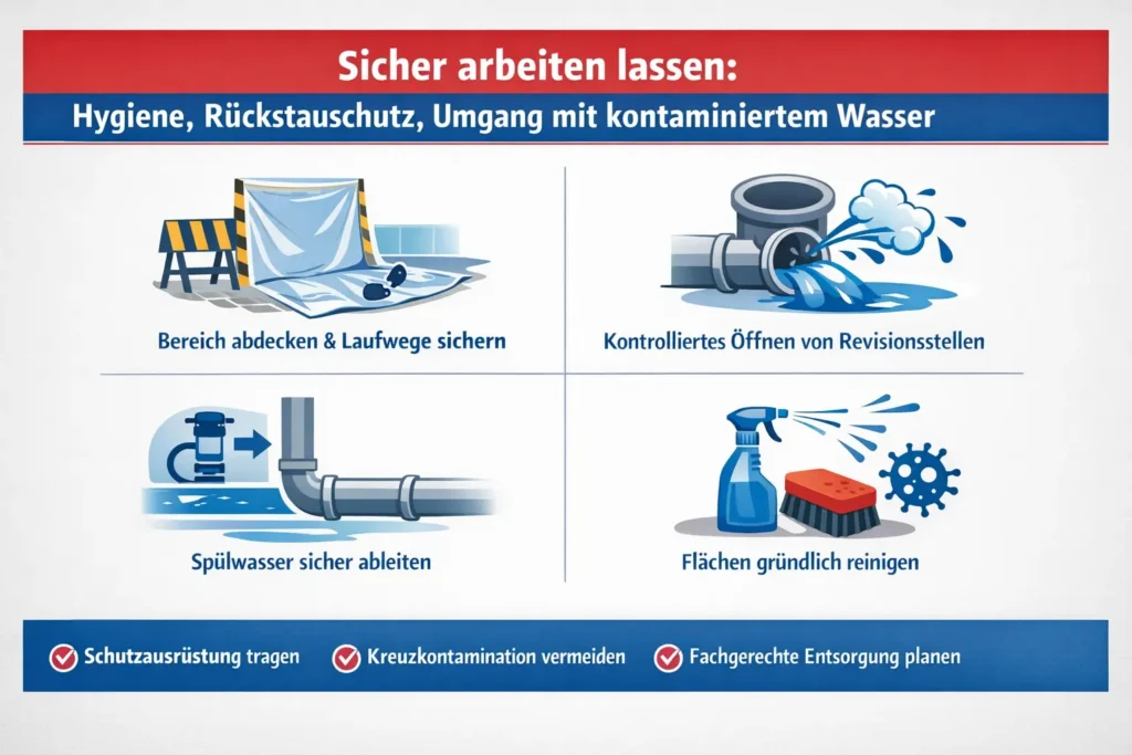 Sicher arbeiten lassen: Hygiene, Schutz vor Rückstau und Umgang mit kontaminiertem Wasser