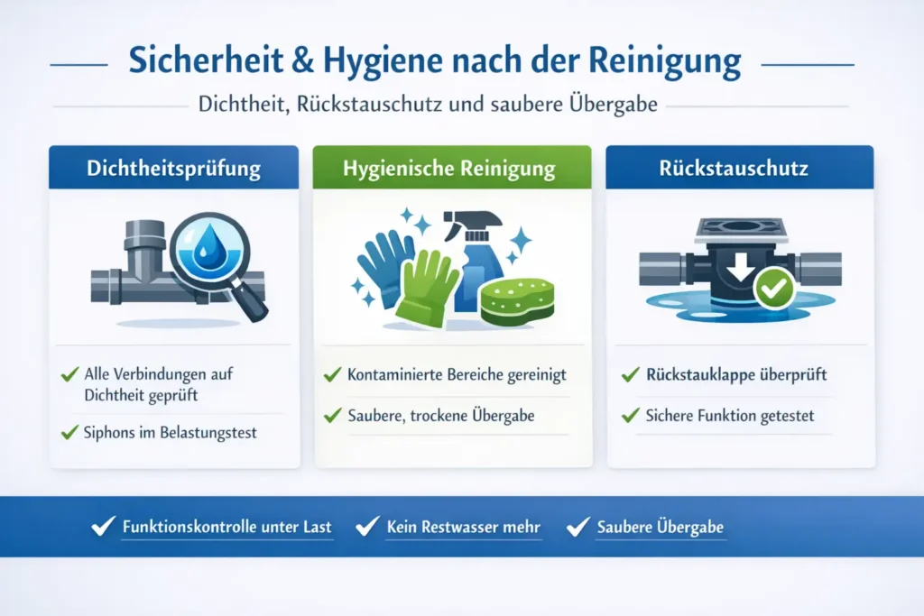 Sicherheit und Hygiene nach der Reinigung: Dichtheit, Rückstauschutz und saubere Übergabe