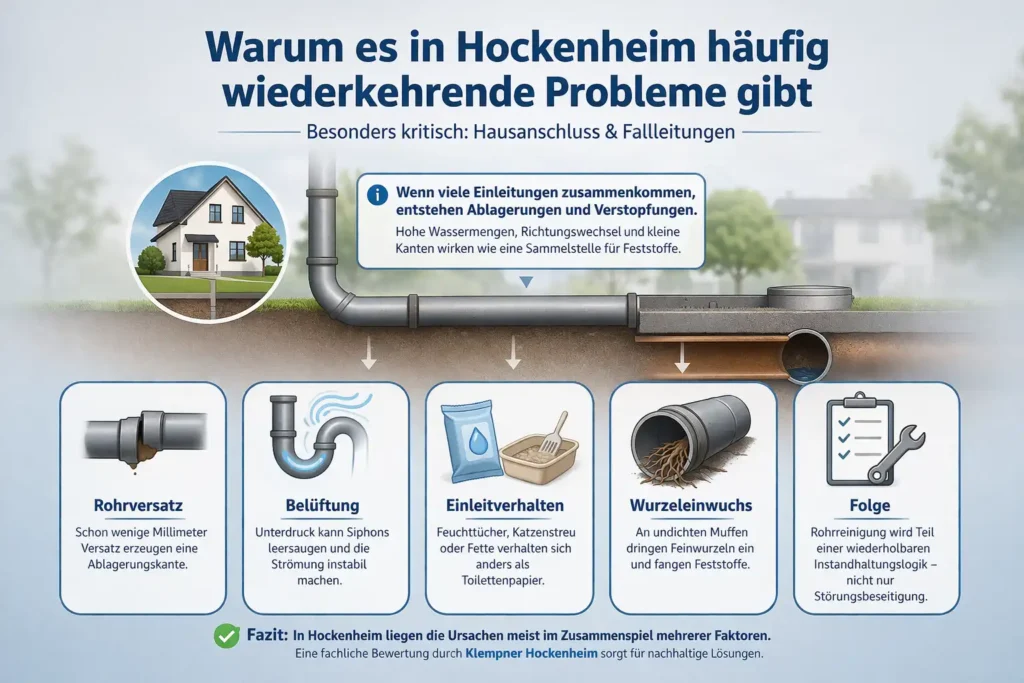 Warum es in Hockenheim häufig wiederkehrende Probleme am Hausanschluss und in Fallleitungen gibt