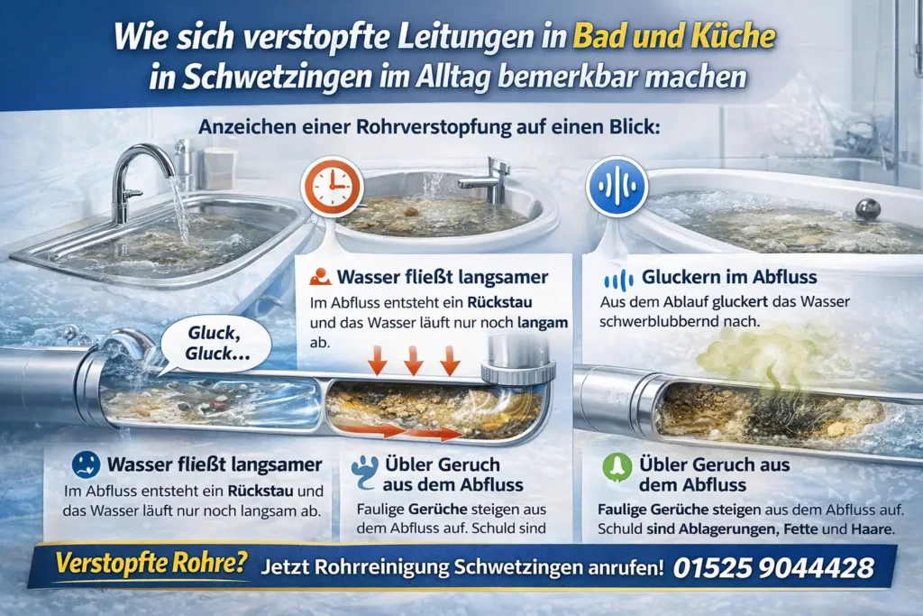 Wie sich verstopfte Leitungen in Bad und Küche in Schwetzingen im Alltag bemerkbar machen