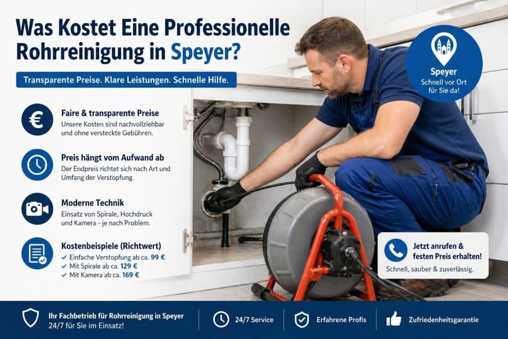 Klempner arbeitet unter Spüle mit Spirale – transparente Preise und moderne Technik für schnelle Hilfe