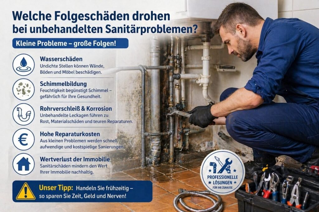 Klempner repariert undichte Rohre in Keller mit sichtbaren Wasserschäden und Werkzeugausrüstung