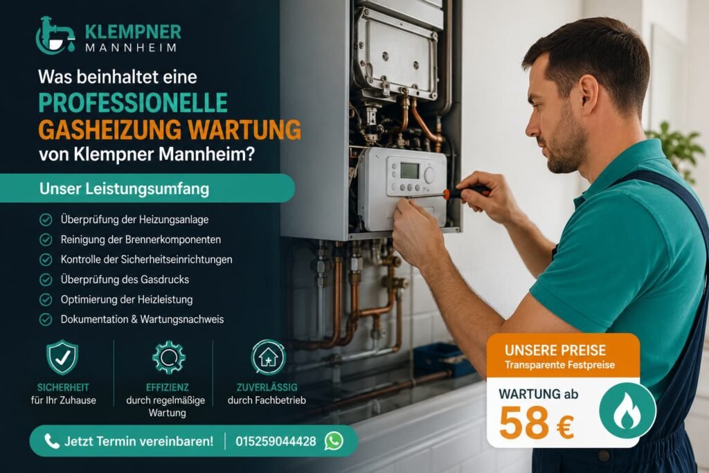 Professionelle Gasheizung Wartung durch Klempner in Mannheim mit Heizungsprüfung und Wartungsservice.