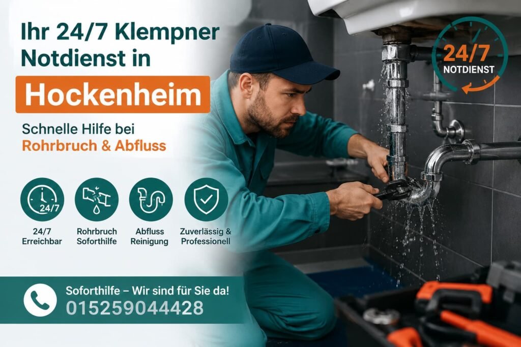 Klempner behebt einen Rohrbruch im Notdienst in Hockenheim und repariert ein undichtes Abflussrohr.