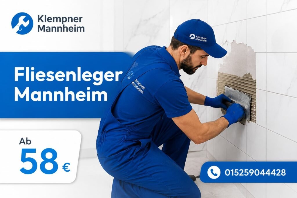 Fachmann bei der Reparatur beschädigter Wandfliesen in Mannheim