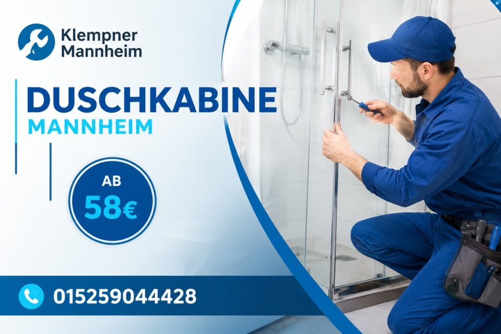 Professioneller Sanitärtechniker bei der Reparatur einer Glasdusche