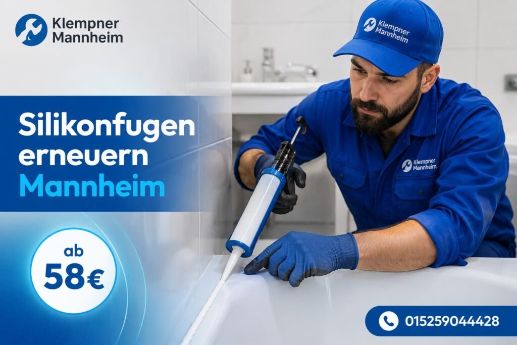 Fachmann bei der Erneuerung von Dichtungen im Badezimmer