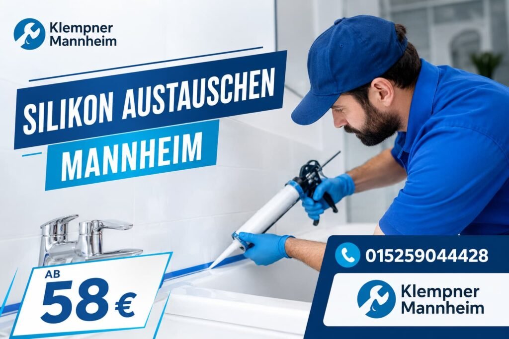 Professioneller Handwerker bei der Erneuerung von Fugen im Badezimmer in Mannheim
