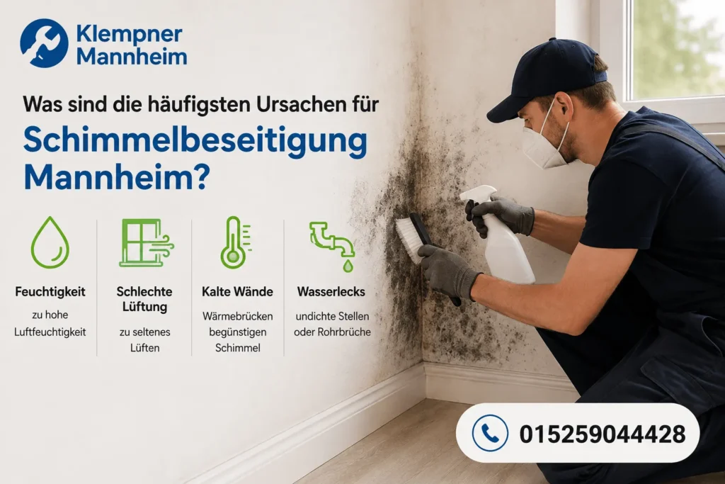 Techniker bei der Schimmelentfernung mit vier häufigen Ursachen.