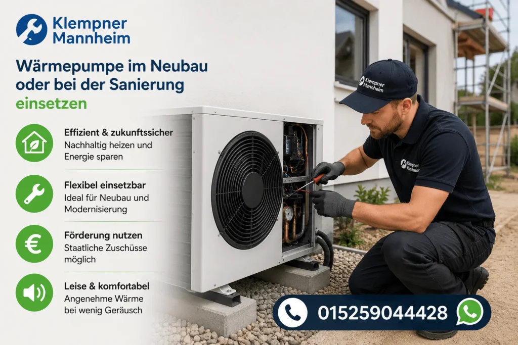 Wärmepumpe mit Techniker bei der Installation